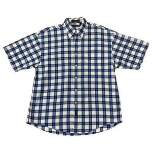 Gant New Haven Oxford Casual Blue Plaid Button Down Shirt Large Short Sleeves